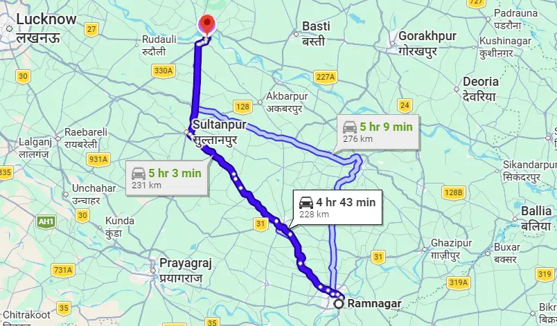 Ramnagar to Ayodhya Route Map