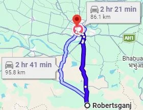 Robertsganj to Varanasi Route Map