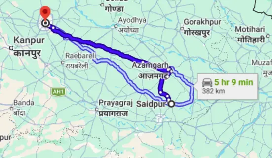 Saidpur to Lucknow Route Map