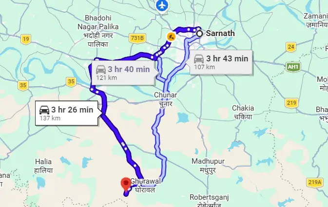 Sarnath to Mukkha Waterfall Route Map