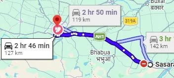 Sasaram to Varanasi Route Map
