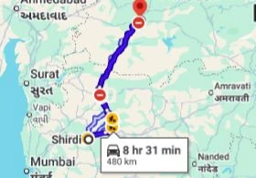 Shirdi to Indore Route Map – via NH3 & Dhule