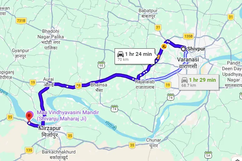 Shivpur to Vindhyachal Route Map
