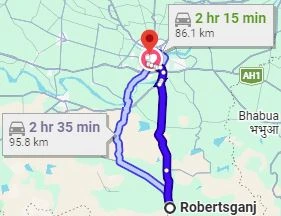 Sonbhadra to Varanasi Route Map