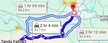 Tanda Waterfall to Varanasi Route Map