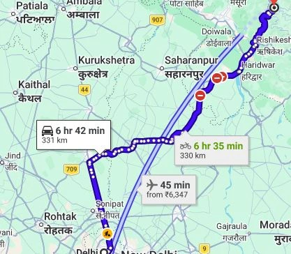Delhi to Tehri Route Map tempo travller