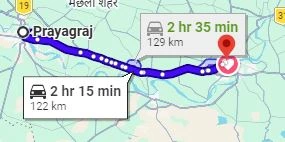 Triveni Sangam to Varanasi Route Map