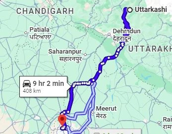 Uttarkashi to Delhi Route Map urbania van