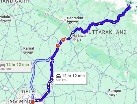 Delhi to Valley of Flowers Route Map