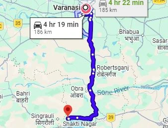 Varanasi to Anpara Route Map
