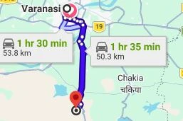 Varanasi to Lakhaniya Dari Waterfall Route Map