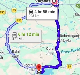 Varanasi to Shaktinagar Route Map