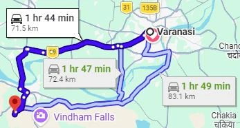 Varanasi to Tanda Waterfall Route Map