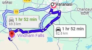 Varanasi to Windom fall Route Map