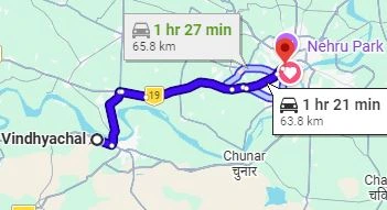 Vindhyachal to Varanasi Route Map