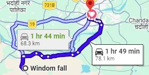 Windom fall to Varanasi Route Map